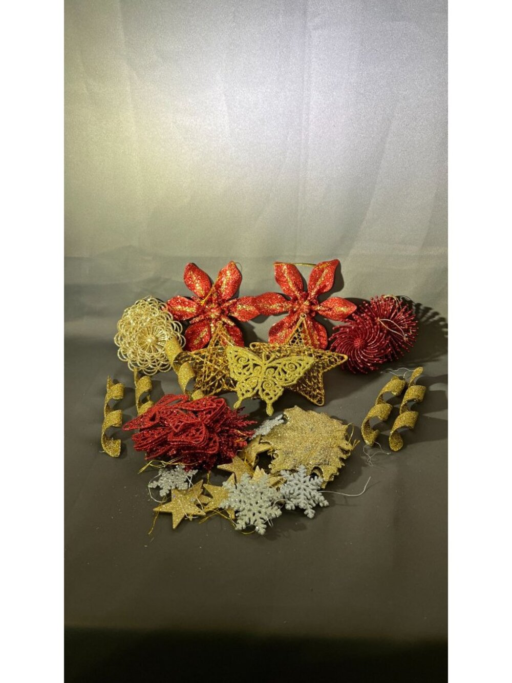 Glittery Red & Gold Christmas Ornament Set